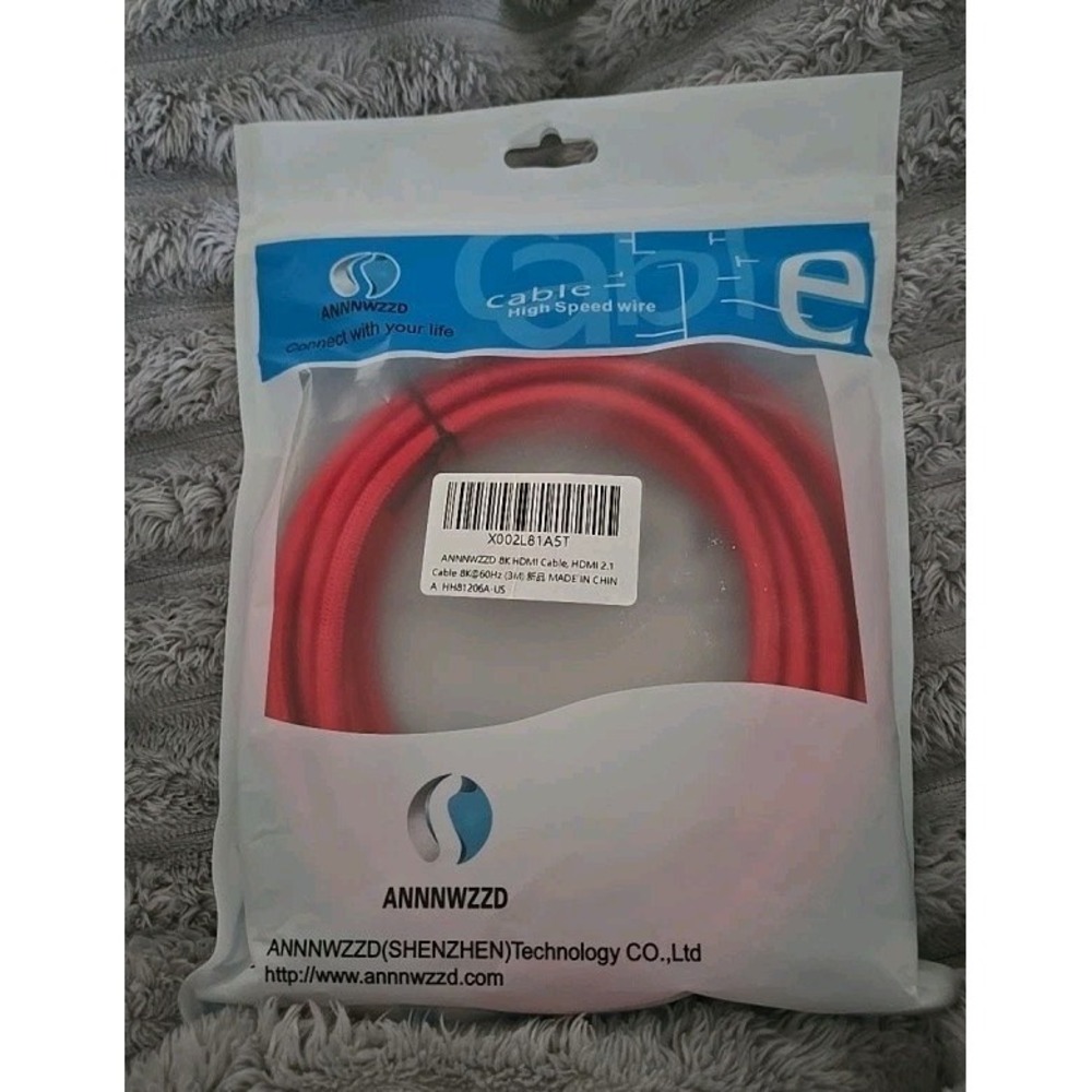 ANNNWZZD 8K HDMI 2.1 Cable 3M Red Braided High Speed 8K@60Hz HH81206A-US